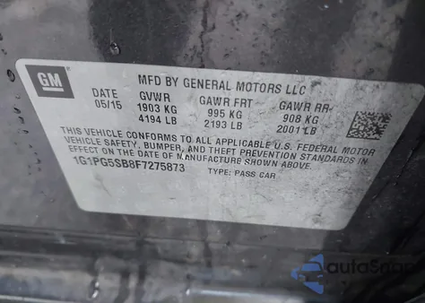 2015 Chevrolet Cruze Ltz from USA, damaged, VIN 1G1PG5SB8F7275873